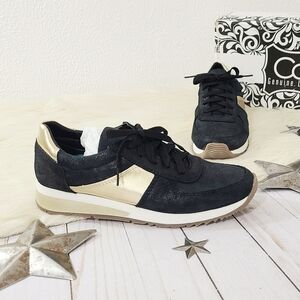 Cofi Holly black and metallic gold leather sneakers 7.5 NEW